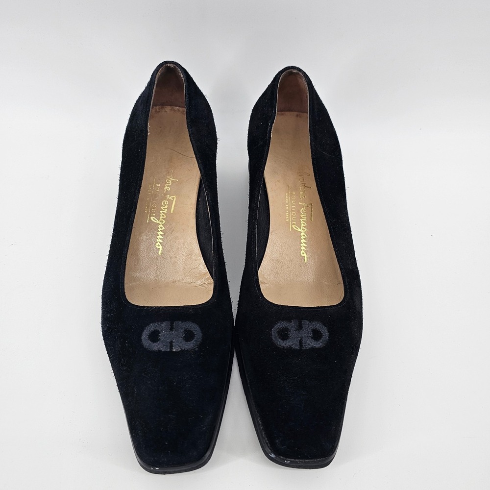 Women's Salvatore Ferragamo Black Suede Wedge Shoes Size US 8.5 B